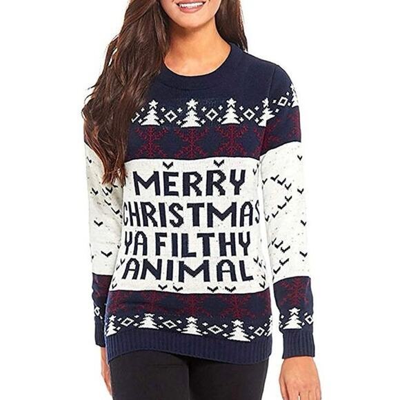 Merry Christmas Ya Filthy Animal Home Alone You Look Ugly Today Sweater Size L - Picture 2 of 8